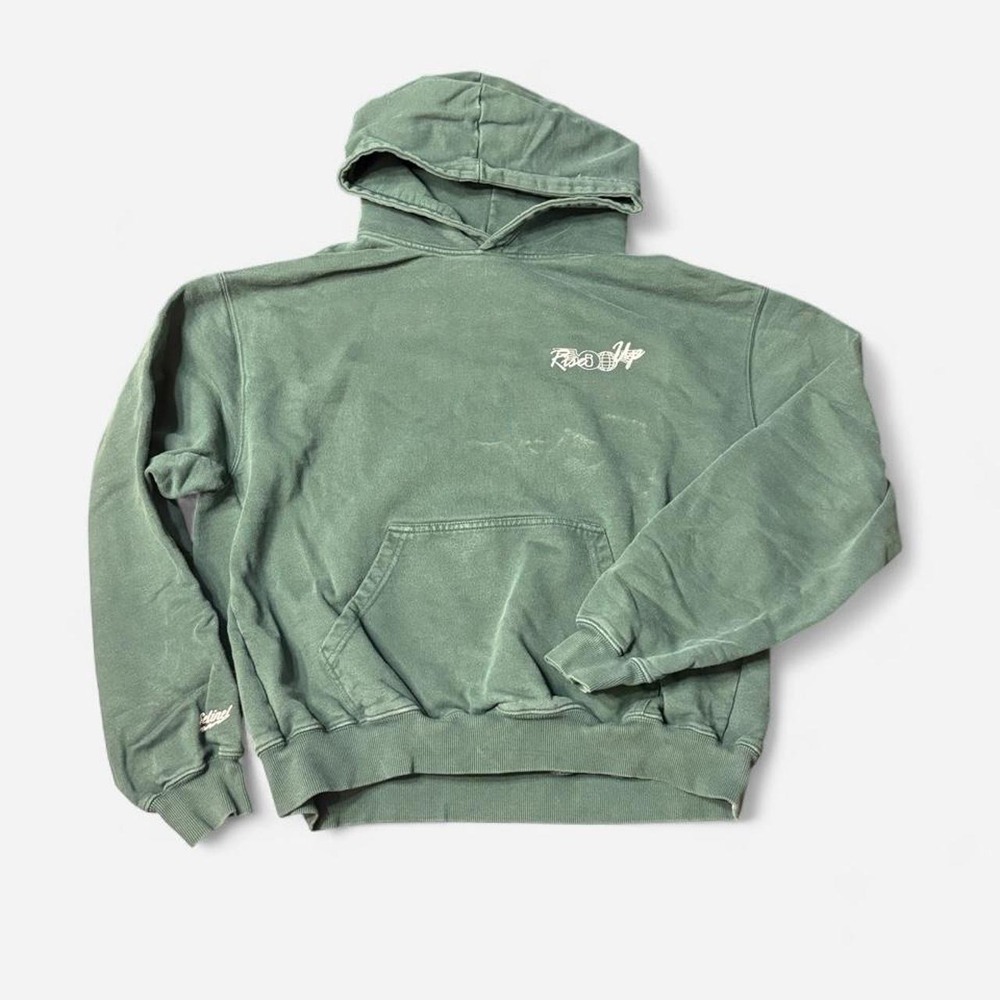 Green Rise Up Graphic Pullover Hoodie Kangaroo Pocket Mens M
